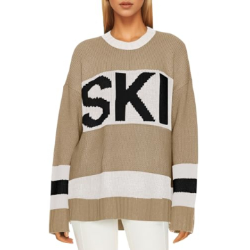 Saodimallsu Womens Color Block Oversized Sweater Ski Print Winter Trendy Crew Neck Long Sleeve Pullo...