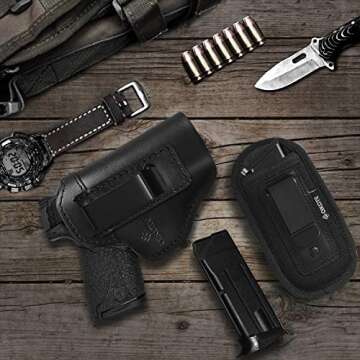 IWB Leather Holster for Concealed Carry, Inside Waistband Holsters Suitable for S&W M&P Shield, Glock 17 19 22 23 32 33 36 43, Springfield XD-S, Beretta 92FS, Sig P228 P239 Similar Handguns