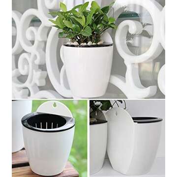 Sungmor Self Watering Wall Planter - Modern White Design