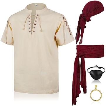 Hercicy 5 Pcs Adult Pirate Costume Set with Shirt, Bandana & Accessories