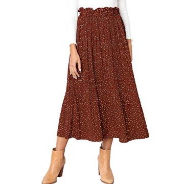 Stylish Exlura Women's High Waist Polka Dot Pleated Skirt
