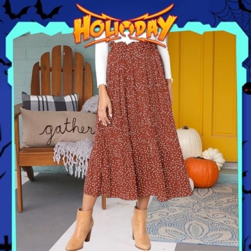 Stylish Exlura Women's High Waist Polka Dot Pleated Skirt