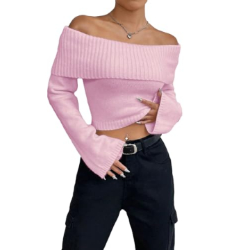 Stylish Off Shoulder Ribbed Knit Long Sleeve Sweater for Everyday Wear