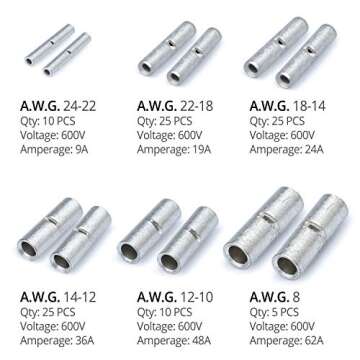 Wirefy 100 PCS Non Insulated Butt Connectors Kit - Butt Splice Connectors - Uninsulated Crimp Wire C...