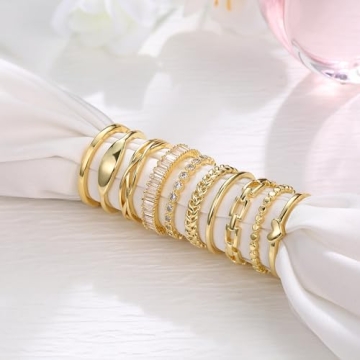 Florideco 10 PCS Dainty Rings for Women Non Tarnish Stackable Ring Set Wedding Promise Eternity Bands Rings Trendy Thin Simple Thumb Knuckle Stacking Ring Pack Size 5