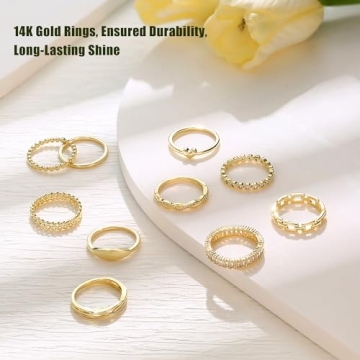 Florideco 10 PCS Dainty Rings for Women Non Tarnish Stackable Ring Set Wedding Promise Eternity Bands Rings Trendy Thin Simple Thumb Knuckle Stacking Ring Pack Size 5