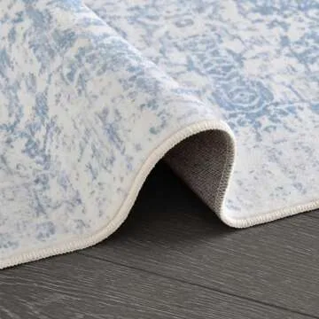 DEAXLife Washable Area Rug for Living Room - Stain Resistant Urtla Thin Rugs with Non Slip Rubber Backing - Indoor Floor Carpet for Dining Room Home Office Dorm (Blue/White, 4x6 Feet)