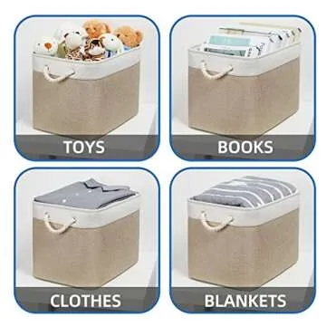 Temary Fabric Storage Baskets 2 Pack Decorative Storage Bins Basket for Gifts Empty Shelf Baskets with Handles for Organizing Home Closet, Towels (White&Khaki,16Lx12Wx12H Inches)