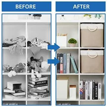 Temary Fabric Storage Baskets 2 Pack Decorative Storage Bins Basket for Gifts Empty Shelf Baskets with Handles for Organizing Home Closet, Towels (White&Khaki,16Lx12Wx12H Inches)