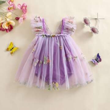 Newborn Infant Baby Girls Clothes Flower Butterfly Embroidery Sleeveless Romper Tulle Mesh Dress Tod...