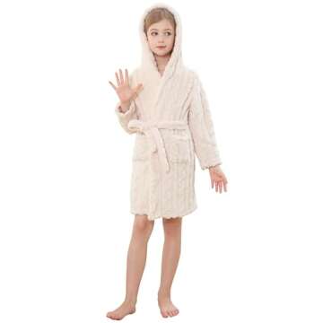 Umeyda Girls' Hooded Robe - Cute Fleece Bathrobe for Toddlers with Belt