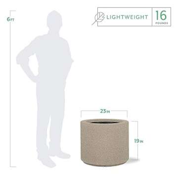 PolyStone Baja Modern Outdoor/Indoor Round Planter,23" L x 23" W x 19" H, Lightweight, Heavy Duty, W...