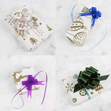 KIMOBER 4 Rolls Christmas Wrapping Paper with Cut Lines on Reverse,Coated Paper with Golden Christmas Elements(30in × 144in Per Roll)