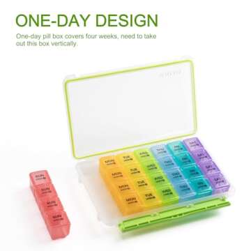 Sukuos Monthly Pill Organizer 28 Day, Large Moisture-Resistant Pill Box Cases with Dust-Proof Box and Clear Lid for Vitamin/Fish Oil/Supplements, Easy to Open and Clean