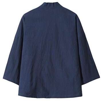 PRIJOUHE Men's Japanese Kimono Jacket Cardigan Yukata Noragi Casual Fashion Seven Sleeves Lightweigh...