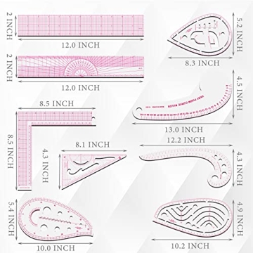 Sewing Rulers Set - 9 Plastic Curve Measuring Tools