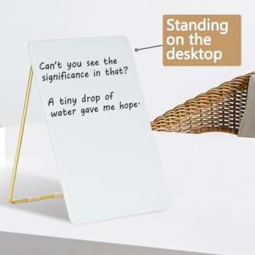 TORASO Glass Dry Erase Desktop Whiteboard, Foldable Gold Metal Stand,8.7” x 11.8” Small and Fanc...
