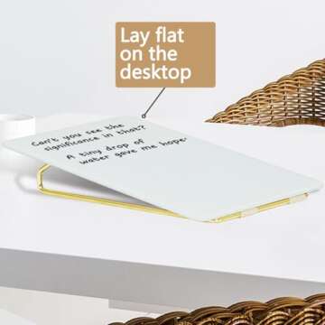 TORASO Glass Dry Erase Desktop Whiteboard, Foldable Gold Metal Stand,8.7” x 11.8” Small and Fancy Tabletop White Board, Desk Notepad for Office, Home, School(Stand Glass-2230,WH