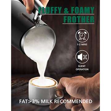 Huogary Milk Frother, Milk Steamer for Milk Foam & Hot Milk(4.5oz/10.5oz), Electric Milk Frother and...
