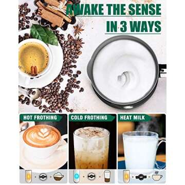 Huogary Milk Frother, Milk Steamer for Milk Foam & Hot Milk(4.5oz/10.5oz), Electric Milk Frother and Warmer for Homemade Coffee, 120V (Black)