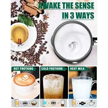 Huogary Milk Frother, Milk Steamer for Milk Foam & Hot Milk(4.5oz/10.5oz), Electric Milk Frother and Warmer for Homemade Coffee, 120V (Black)