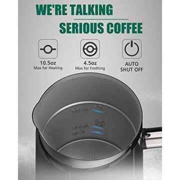 Huogary Milk Frother, Milk Steamer for Milk Foam & Hot Milk(4.5oz/10.5oz), Electric Milk Frother and Warmer for Homemade Coffee, 120V (Black)