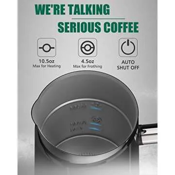 Huogary Milk Frother, Milk Steamer for Milk Foam & Hot Milk(4.5oz/10.5oz), Electric Milk Frother and Warmer for Homemade Coffee, 120V (Black)