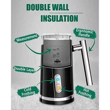 Huogary Milk Frother, Milk Steamer for Milk Foam & Hot Milk(4.5oz/10.5oz), Electric Milk Frother and Warmer for Homemade Coffee, 120V (Black)