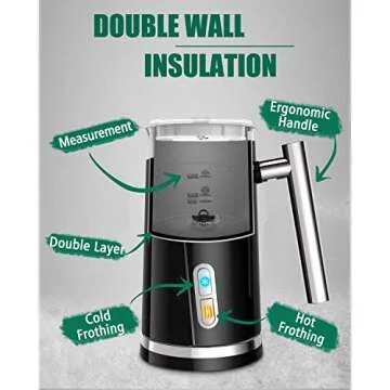 Huogary Milk Frother, Milk Steamer for Milk Foam & Hot Milk(4.5oz/10.5oz), Electric Milk Frother and Warmer for Homemade Coffee, 120V (Black)