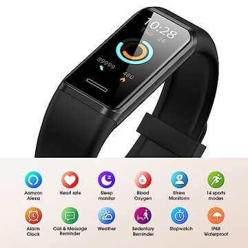 LIVIKEY Activity Fitness Tracker Compatible with Alexa Built-in, Heart Rate, Blood Oxygen, Sleep Mon...