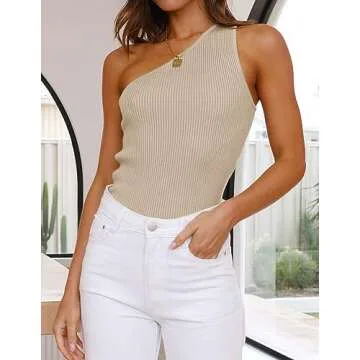 ZESICA Women's One Shoulder Summer Tank Top - Stylish & Sleek
