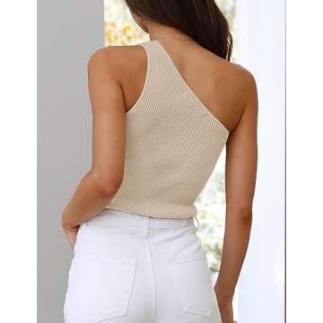 ZESICA Women's One Shoulder Tank Summer Sleeveless T Shirt Ribbed Knit Slim Fit Sexy Casual Basic Tee Tops,Apricot,Medium
