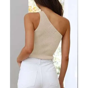 ZESICA Women's One Shoulder Summer Tank Top - Stylish & Sleek