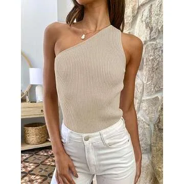 ZESICA Women's One Shoulder Summer Tank Top - Stylish & Sleek