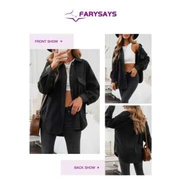 FARYSAYS Womens Shacket Fall Lightweight Jacket with Pockets Button Down Shirt Tops Plus Size Oversized Winter Jackets Black 2x