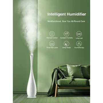 Cool Mist Humidifiers Large Room, 5L Floor Humidifiers for Bedroom Office with Remote Control Smart Humidity Essential Tray, Last up to 50 Hours