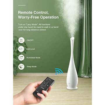 Cool Mist Humidifiers Large Room, 5L Floor Humidifiers for Bedroom Office with Remote Control Smart Humidity Essential Tray, Last up to 50 Hours