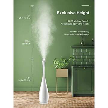 Cool Mist Humidifiers Large Room, 5L Floor Humidifiers for Bedroom Office with Remote Control Smart Humidity Essential Tray, Last up to 50 Hours