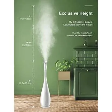 Cool Mist Humidifier for Large Rooms, Remote Control, 50H Duration