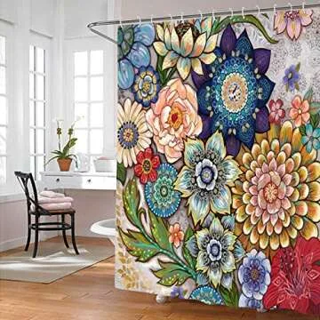 Neasow Boho Floral Shower Curtain - Vibrant 72"x72" Design