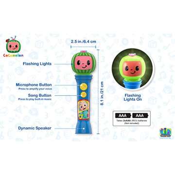 eKids CO-070, Musical Toddlers with Built Songs, Kids Microphone Designed for Fans of Cocomelon Toys and Gifts, Multicolored
