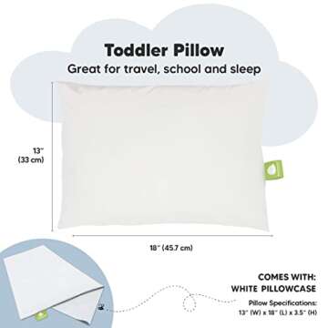 Toddler Pillow with Pillowcase - 13x18 My Little Dreamy Kids Travel Bed Pillows for Sleeping, Organic Cotton Small Pillowcase, Soft & Breathable, Machine Washable, Toddlers 2-5 Years Old (Soft White)