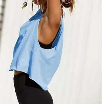 Ainangua Oversized Tank Top for Women Sleeveless Athletic Cropped Activewear Workout Yoga Gym Tops(Blue,L)