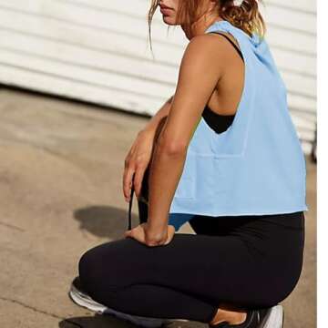 Ainangua Oversized Tank Top for Women Sleeveless Athletic Cropped Activewear Workout Yoga Gym Tops(Blue,L)