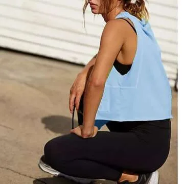 Ainangua Oversized Tank Top for Women Sleeveless Athletic Cropped Activewear Workout Yoga Gym Tops(Blue,L)