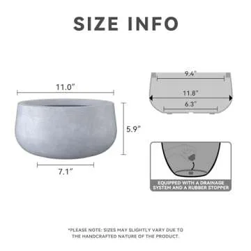 Kante 11.8" Dia Round Concrete Planter, Cement Plant Pots with Drainage Hole and Rubber Plug for Out...