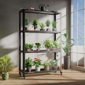 Spider Farmer Plant Stand 3 Tier Heavy-Duty Metal SF600 Plant Shelf With Waterproof Trays and Lockab...