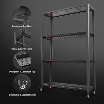 Spider Farmer Plant Stand 3 Tier Heavy-Duty Metal SF600 Plant Shelf With Waterproof Trays and Lockable Wheels For Flower Pot Display Easy Assembly Rack Black Indoor Outdoor 46Lx15Dx70H