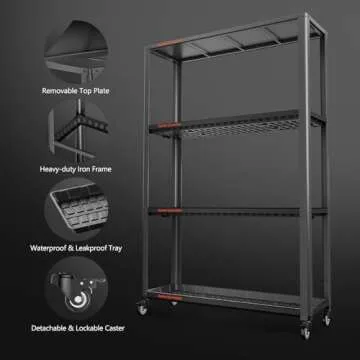 Spider Farmer Plant Stand 3 Tier Heavy-Duty Metal SF600 Plant Shelf With Waterproof Trays and Lockable Wheels For Flower Pot Display Easy Assembly Rack Black Indoor Outdoor 46Lx15Dx70H