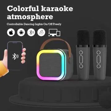 Mini Karaoke Machine: Portable Bluetooth Karaoke Speaker with 2 Wireless Mics and Light for Kids and...
